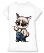 台灣自創品牌潮流T恤-為生活嗆聲-酷褲貓-短袖噴印T恤