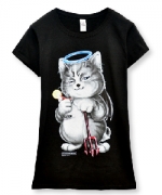 台灣自創品牌潮流T恤-惡魔之心-惡魔貓-短袖噴印T恤